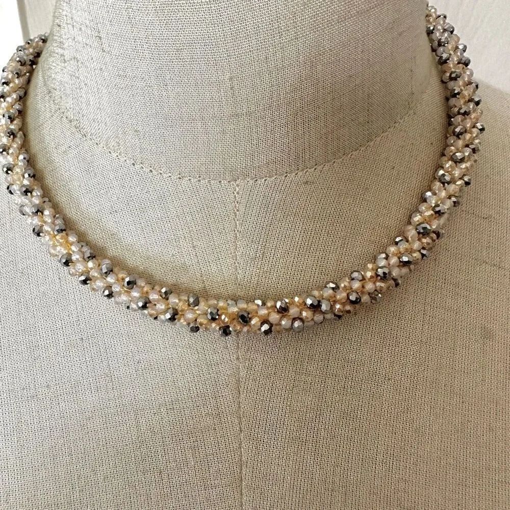 Talbots  silver tone yellow beaded collar necklace
